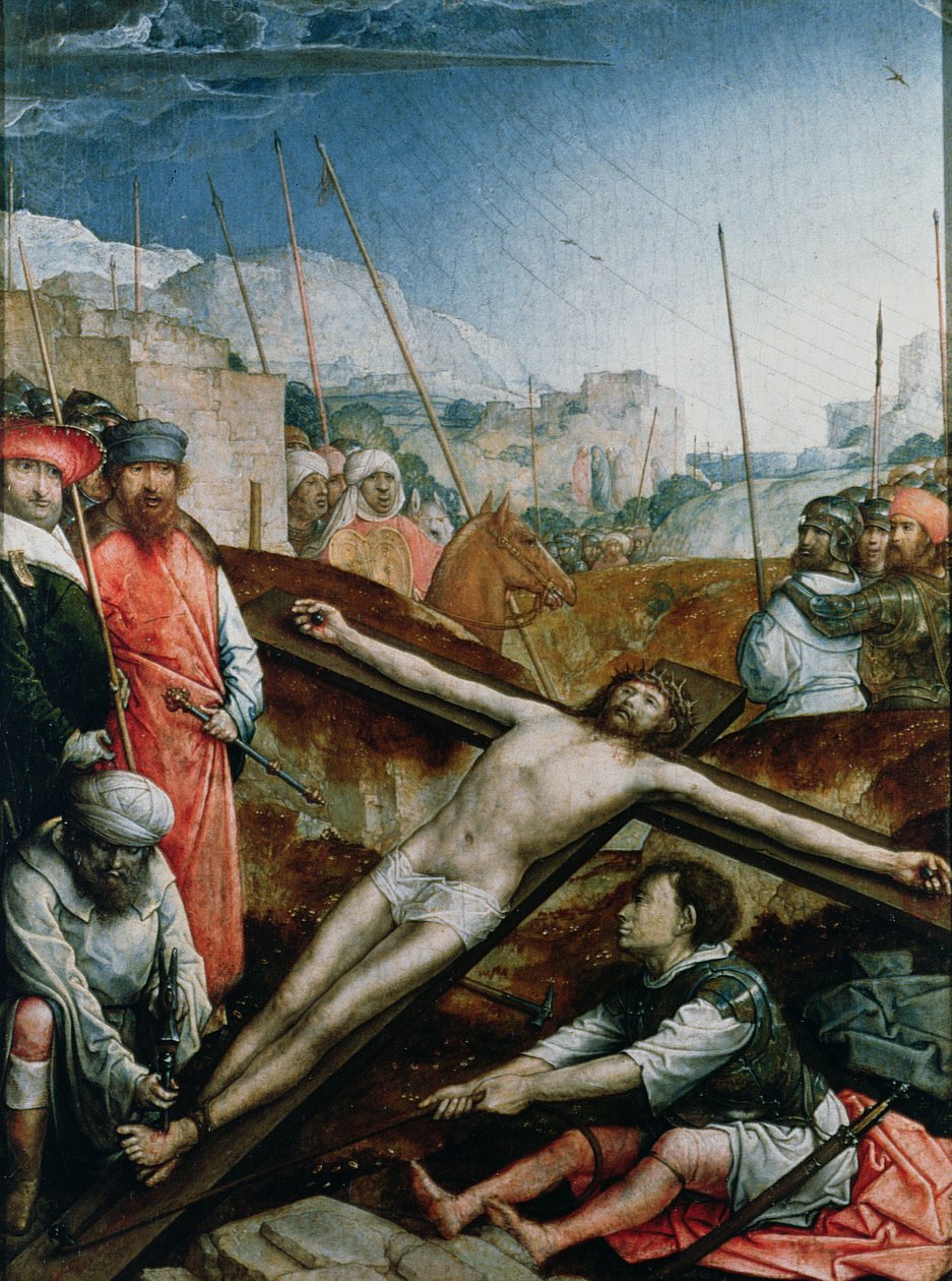 Christus opgeheven aan het kruis, 1496-1504 door Juan de Flandes