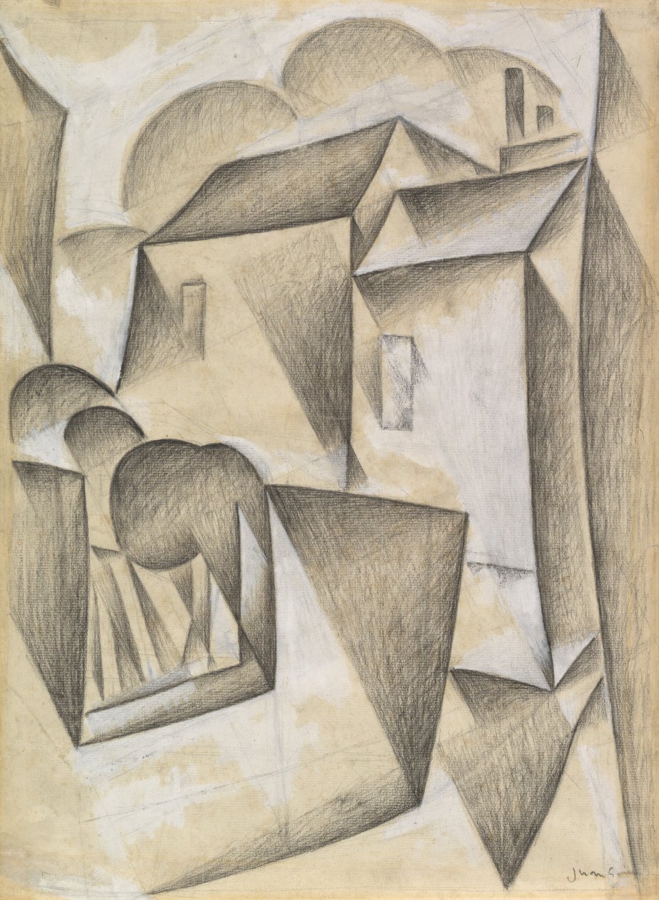 Huizen in Parijs, Place Ravignan, 1911 door Juan Gris