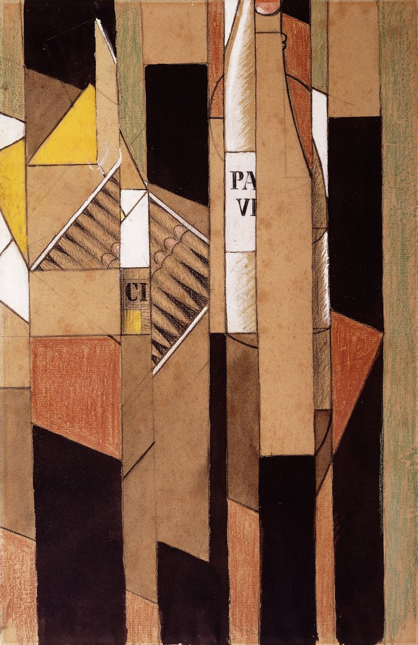 Stilleven met fles en sigaren, 1912 door Juan Gris