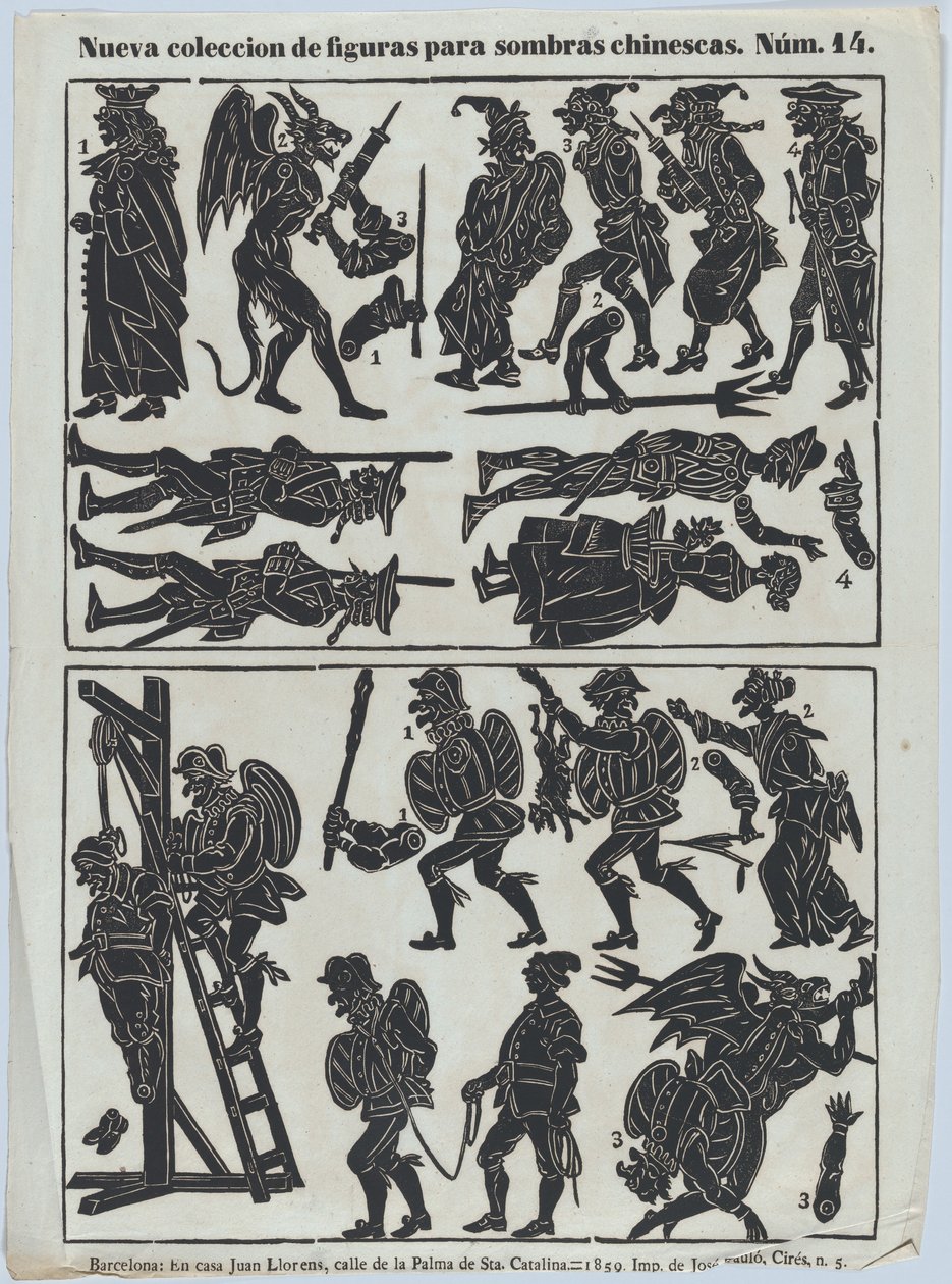 Blad 14 van figuren voor Chinese schaduwpoppen, 1859 door Juan Llorens
