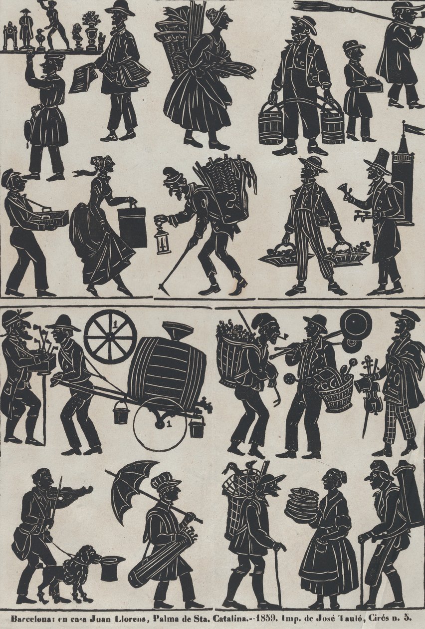 Blad 3 van figuren voor Chinese schaduwpoppen, 1859 door Juan Llorens