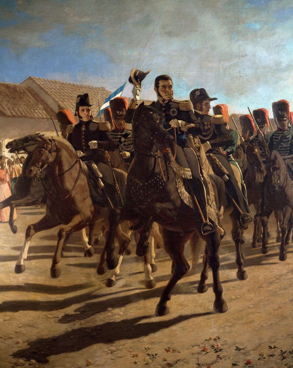 Generaal Jose de San Martin (1778-1850) met zijn staf inspecteert troepen bij Rancagua, Chili door Juan Manuel Blanes
