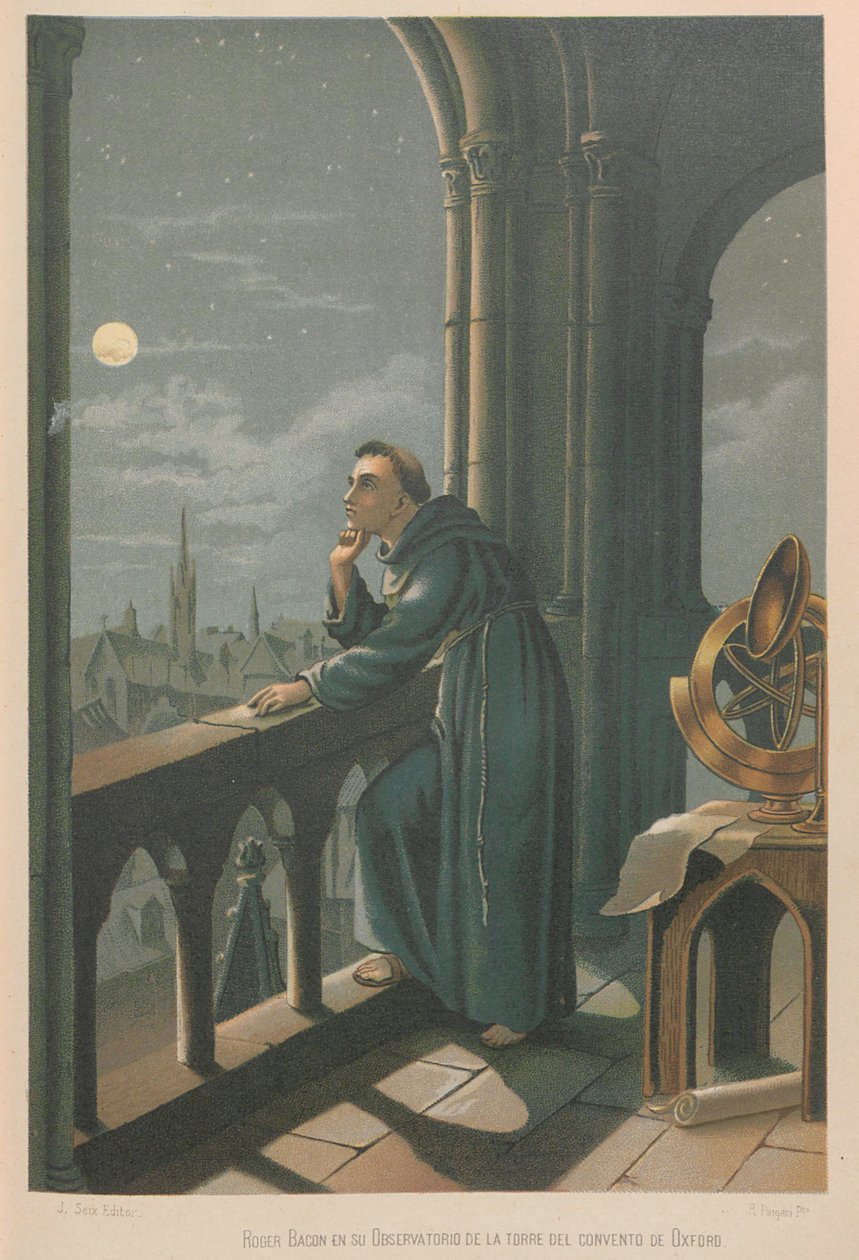 Roger Bacon. Uit: La ciencia y sus hombres, 1879 door Juan Planella y Rodríguez