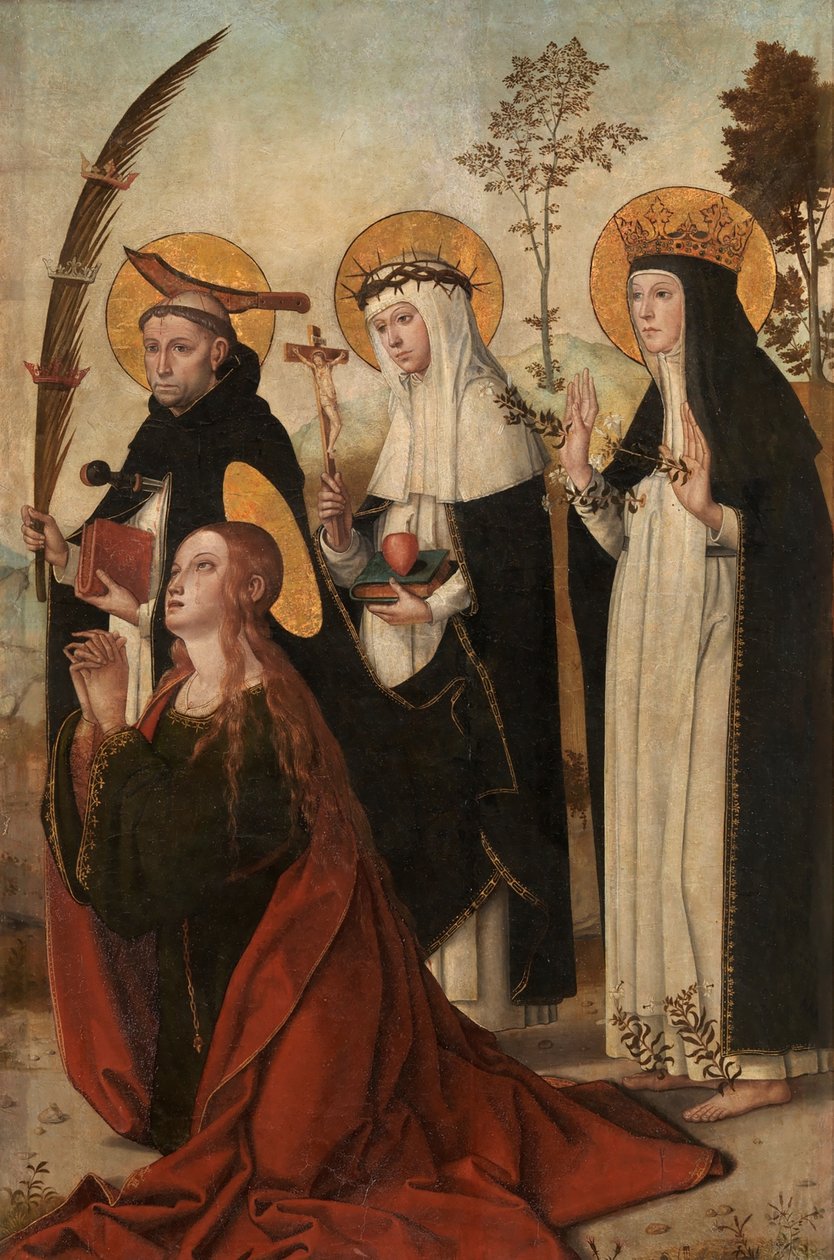 Maria Magdalena, Petrus van Verona, Catharina van Siena en Margaretha van Hongarije door Juan de Borgoña