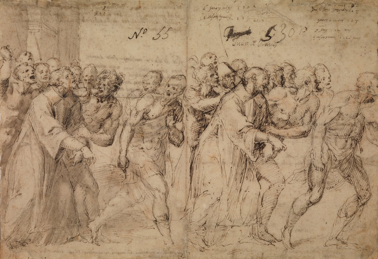 Studie voor Sint Stefanus die naar zijn martelaarschap wordt geleid, 1566 (recto) door Juan de Juanes Juan de Juanes