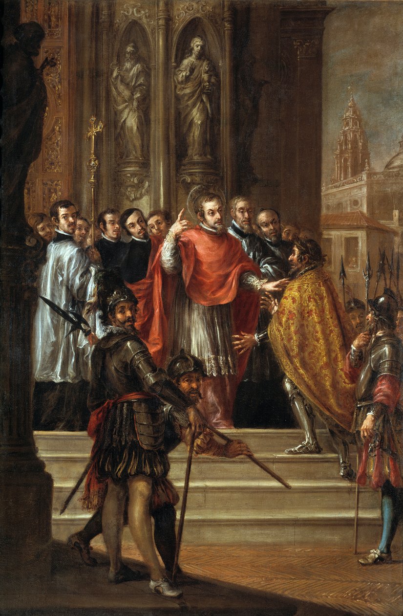 St. Ambrosius weigert keizer Theodosius de toegang tot de kerk, ca. 1673 door Juan de Valdes Leal