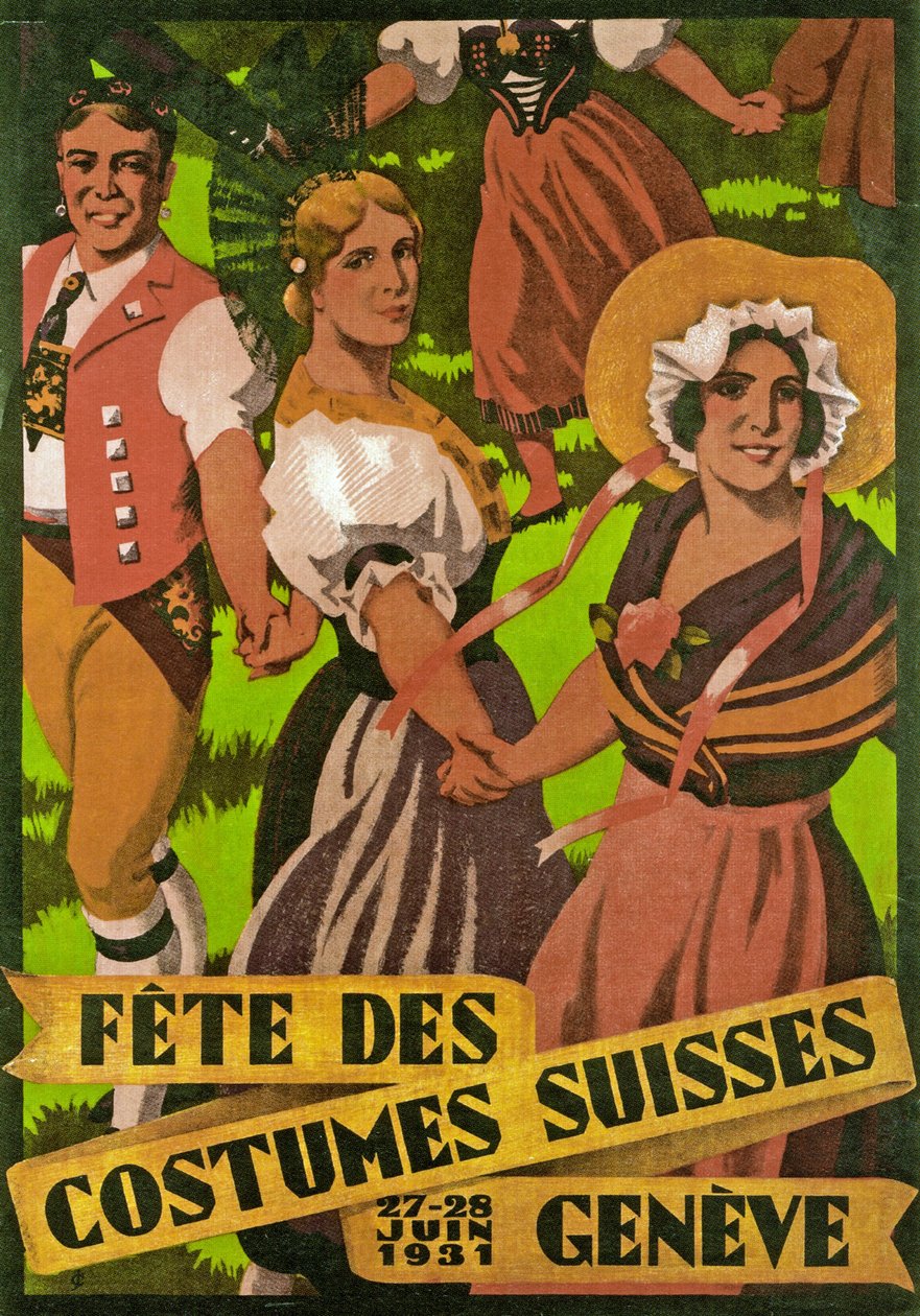 Poster ter promotie van Fête des Costumes Suisse in Genève (1931) door Jules Courvoisier