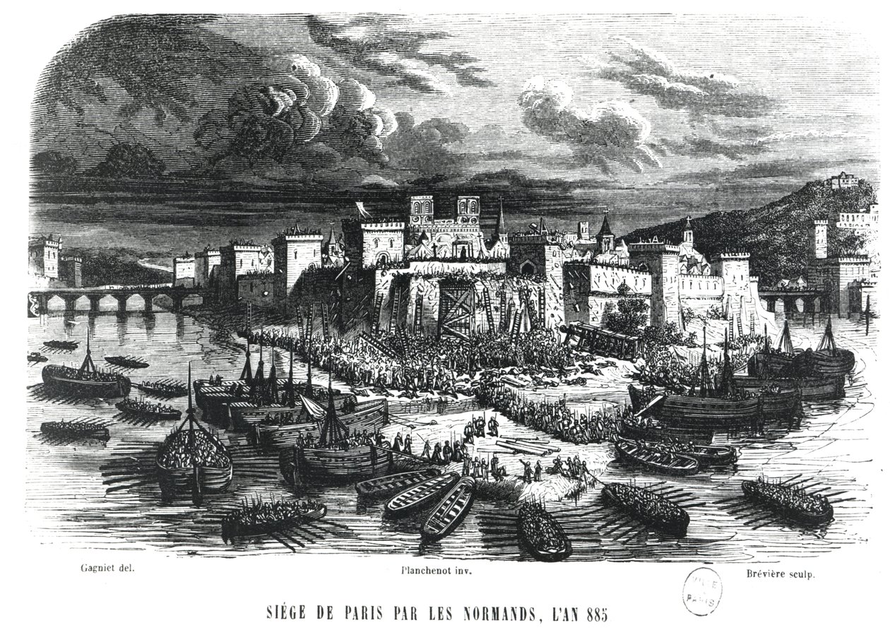 Noormannen belegeren Parijs in 885, 19e eeuw door Jules pseudonym for Gagne, Jacques Gagniet