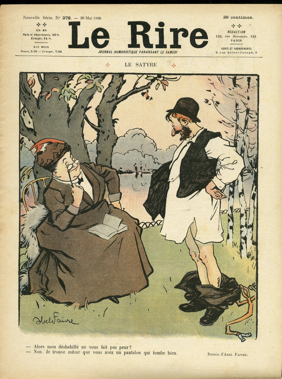 Illustratie van Abel Faivre voor de omslag van Le Rire, 30/05/08 - De satyr - Natuur Vegetatie, Liefde, Mode, Boom, Glaswerk door Jules Abel Faivre