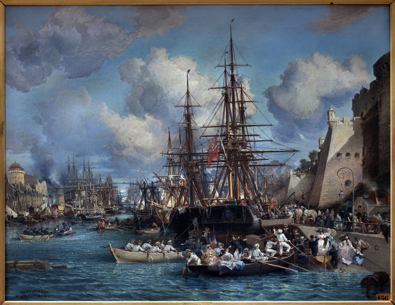 De haven van Brest (Frankrijk) in 1864 door Jules Achille Noel