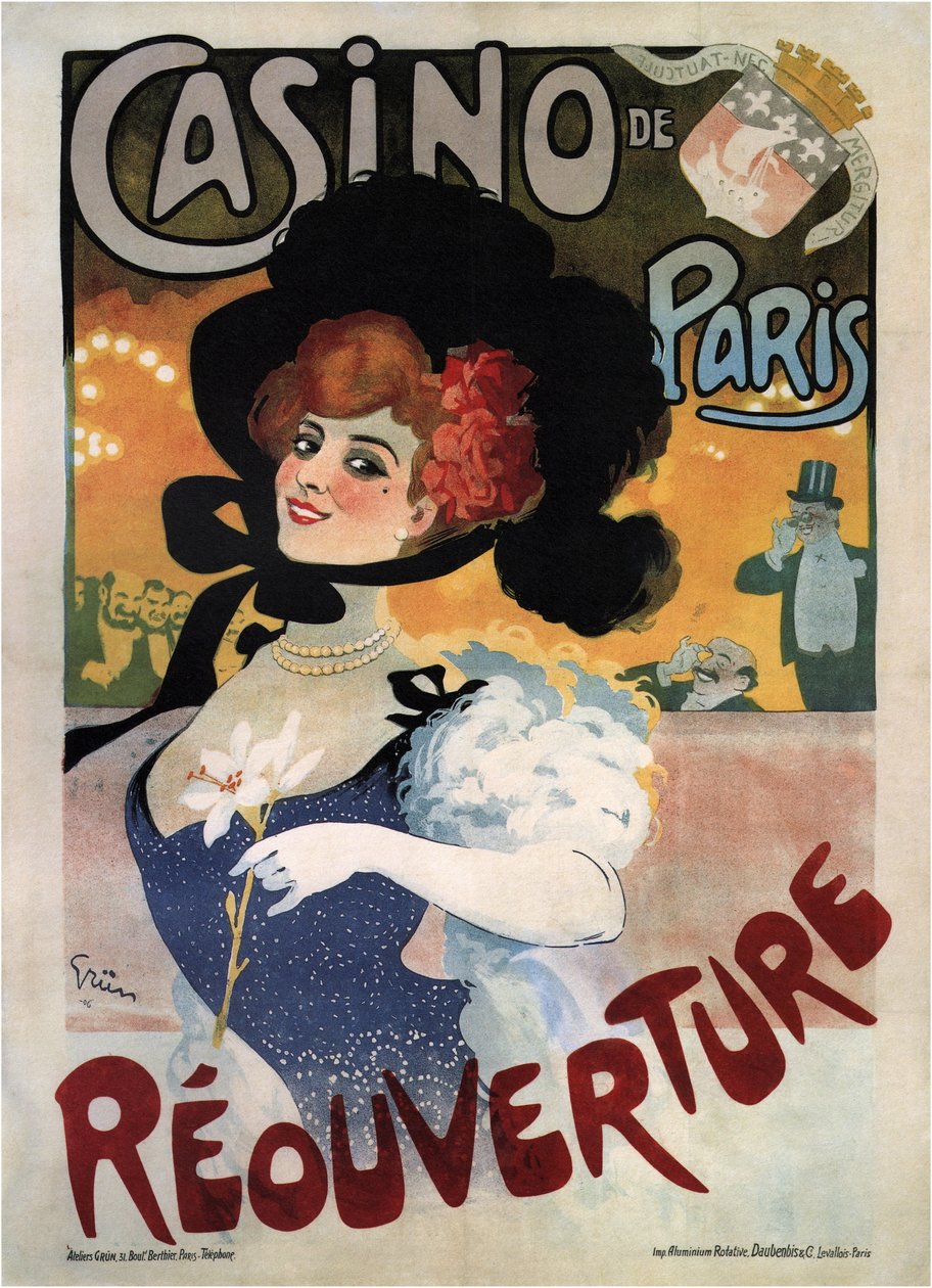 Poster voor de heropening van het Casino de Paris door Jules Alexandre Gruen or Grun