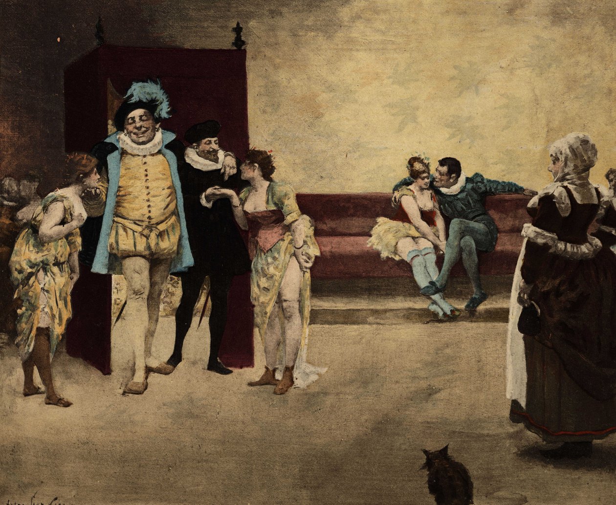 Gargantua met prostituees. Gargantua. Illustratie door Jules Garnier. In "Rabelais en de werken van Jules Garnier". door Jules Arsene Garnier