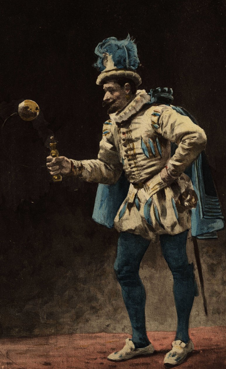 Man speelt bal boucquet (in het bilboquet). Gargantua. illustratie door Jules Garnier. In "Rabelais et l