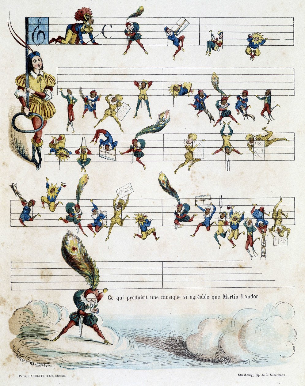 Muzieknoten op een partituur, tekening door Baric uit 1862 ter illustratie van Kroknotski