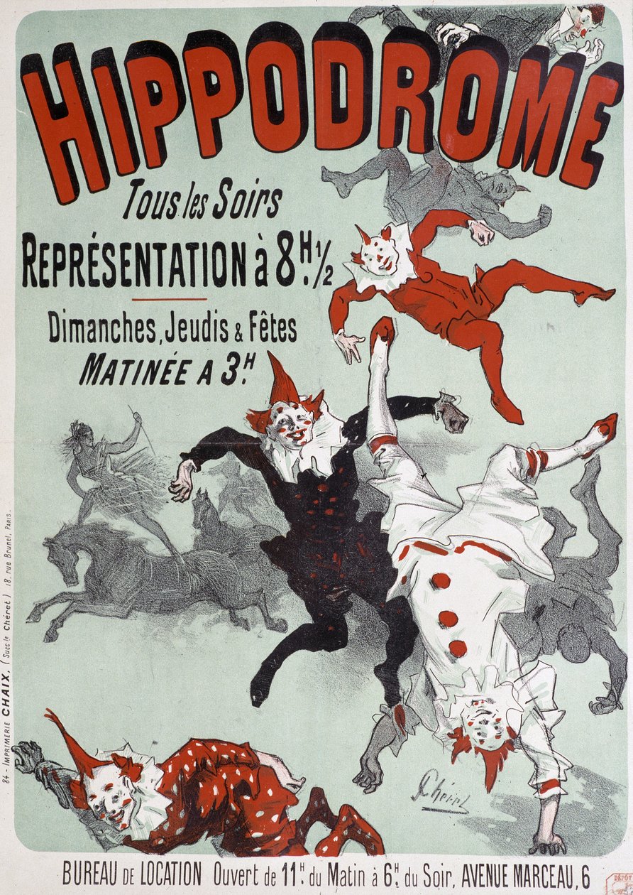 Circusvoorstelling in het Hippodrome - Poster door Jules Chéret, eind 19e eeuw door Jules Cheret