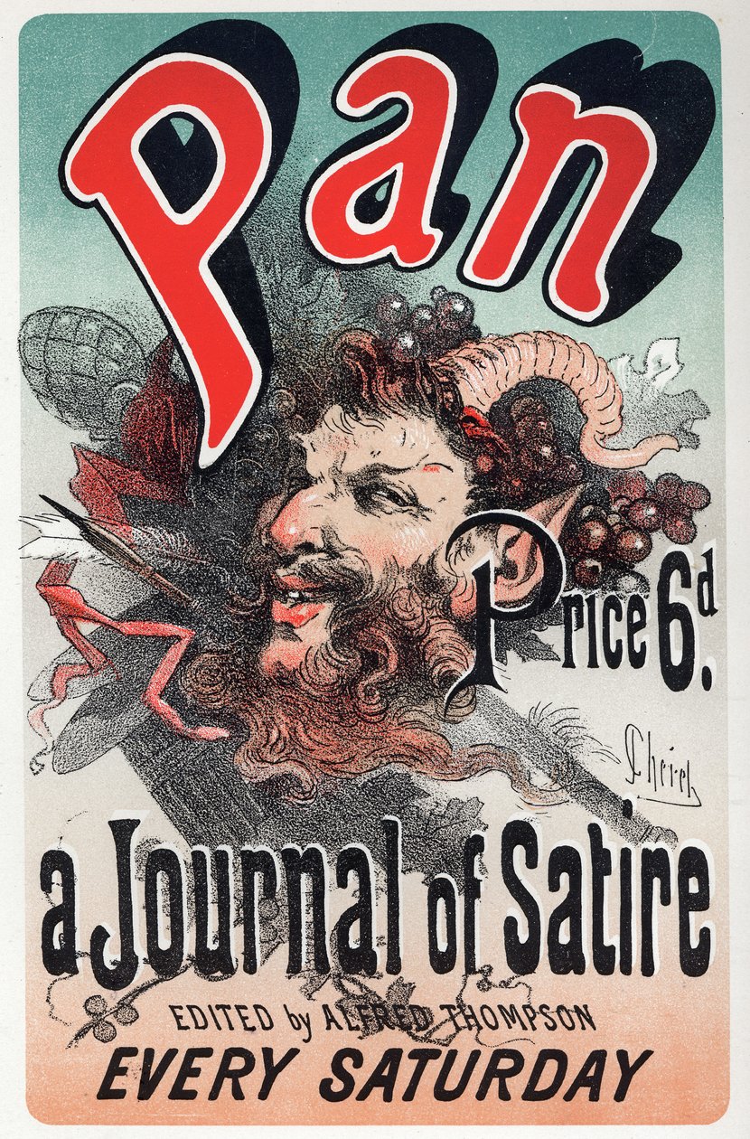 Literatuur. Pan, satirische krant. Poster door Jules Cheret, Engeland, ca. 1880 door Jules Cheret
