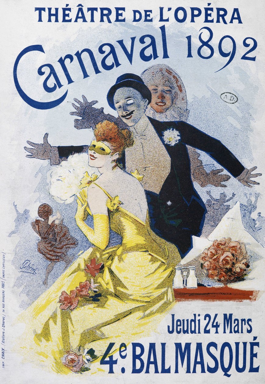 Theater van de Opera: carnaval van 1892, 4e gemaskerd bal - poster door Jules Cheret door Jules Cheret