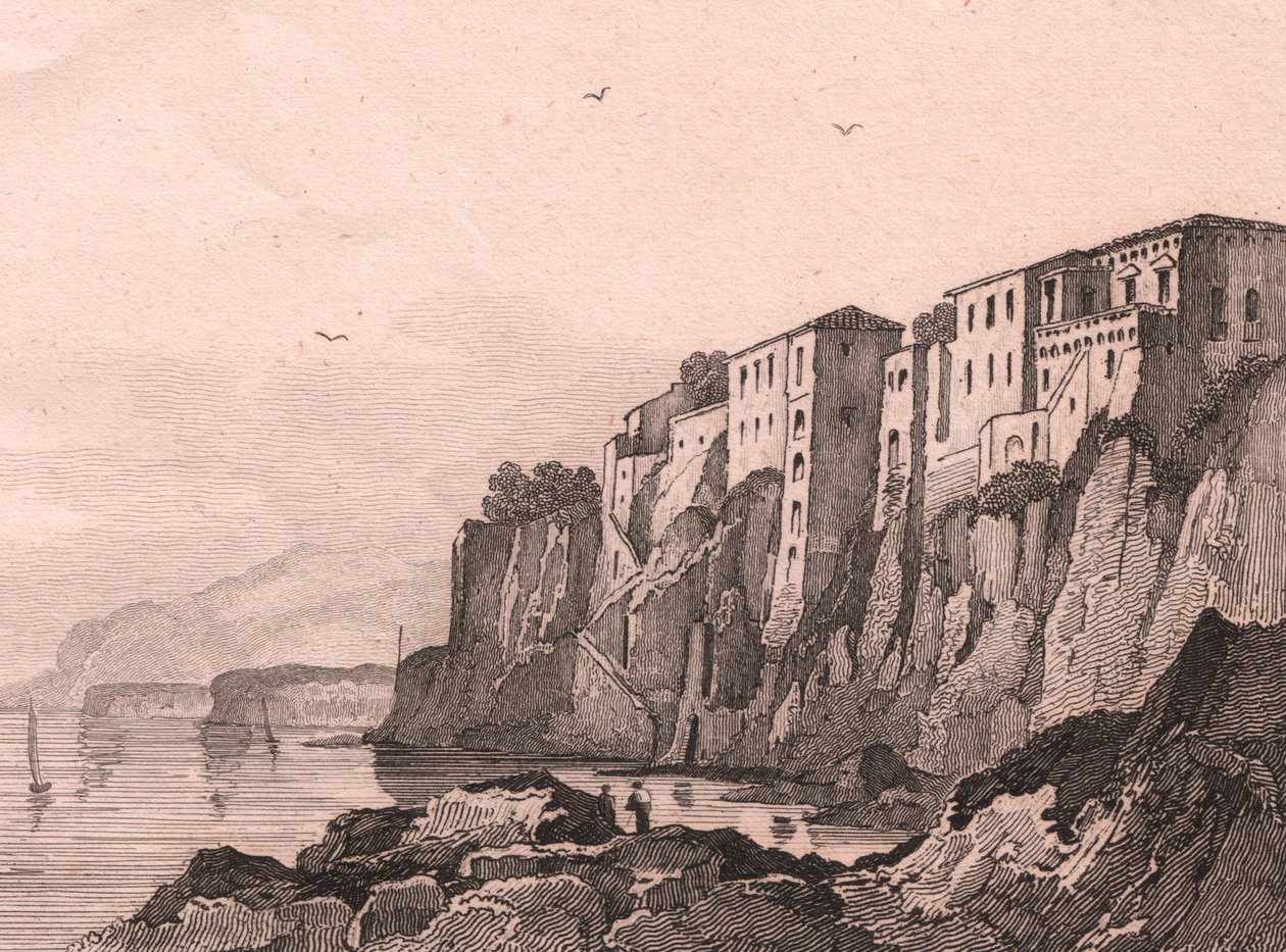 Uitzicht op Sorrento met huis van Torquato Tasso, Campania, Italië, staalgravure door Sauvage naar tekening van Jules Coignet door Jules Coignet