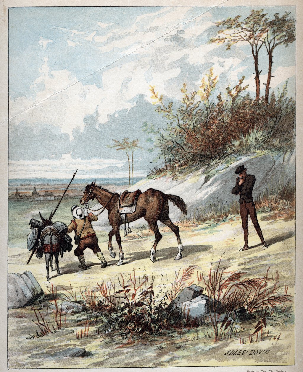 Don Quichot en Sancho Panza - Illustratie van Jules David (1808-1892) uit 