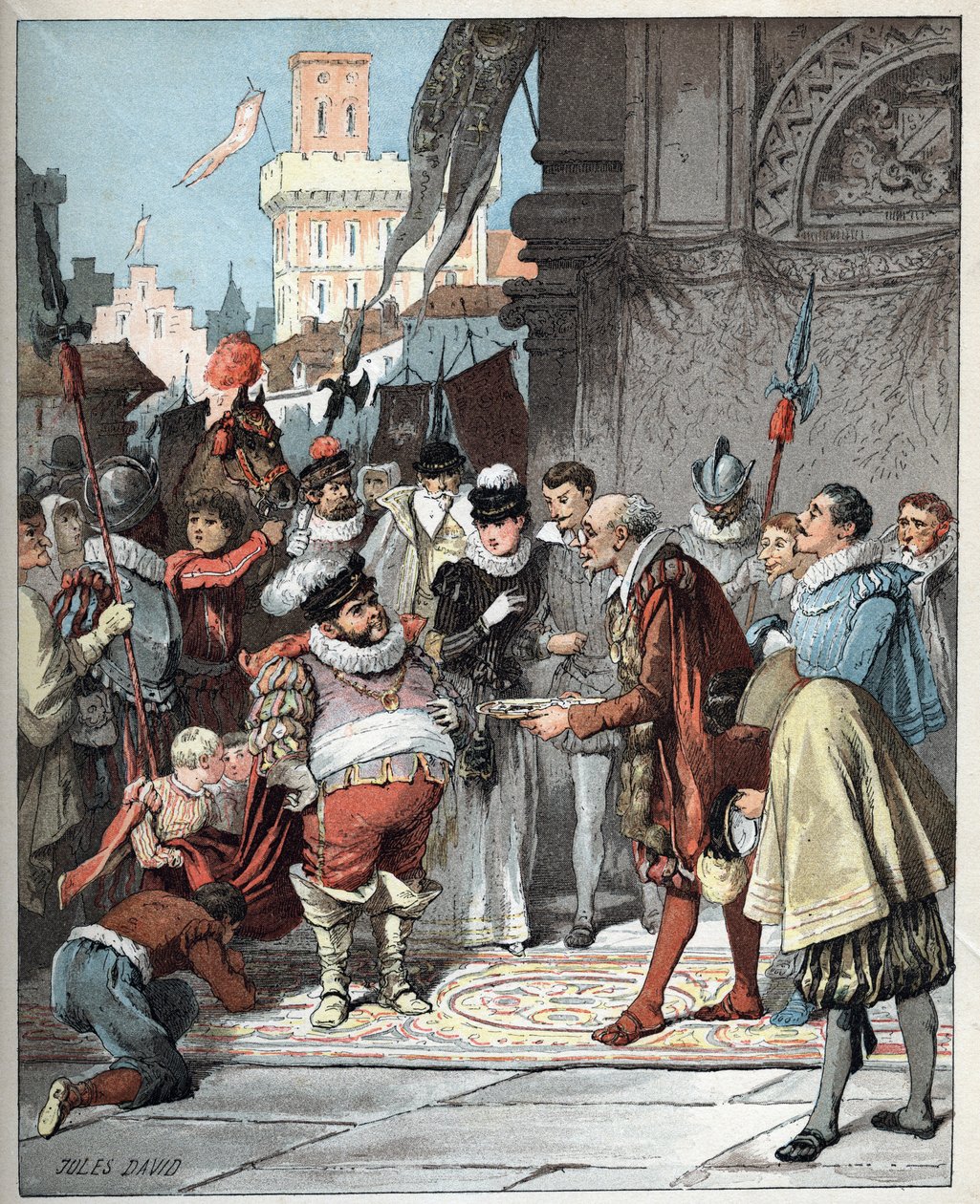 Sancho Panza benoemd tot gouverneur van het eiland Barataria - Illustratie van Jules David uit 