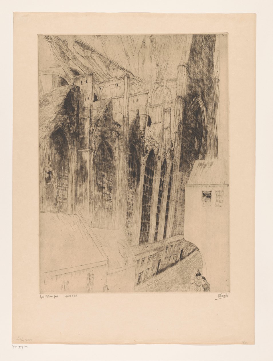 Gezicht op de zijgevel van de Sint-Niklaaskerk in Gent door Jules De Bruycker (signed by artist)