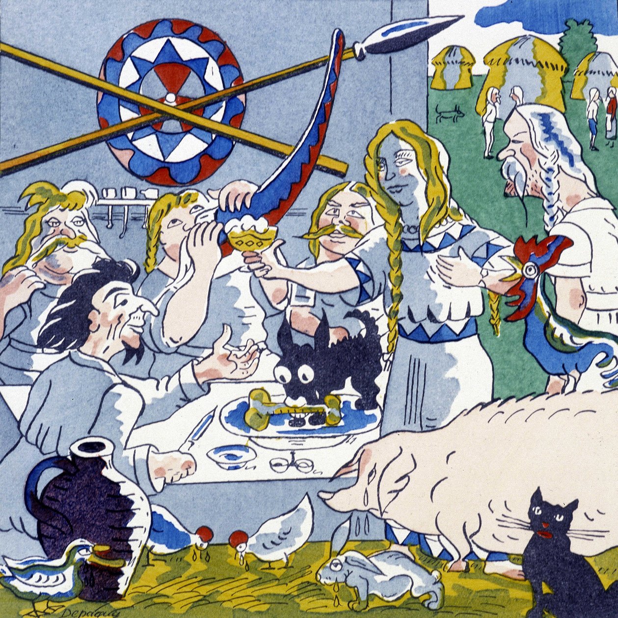 Festin (Gallisch banket), in La Gaule et les Gauls, geschiedenis van Frankrijk door Jules Depaquit door Jules Depaquit