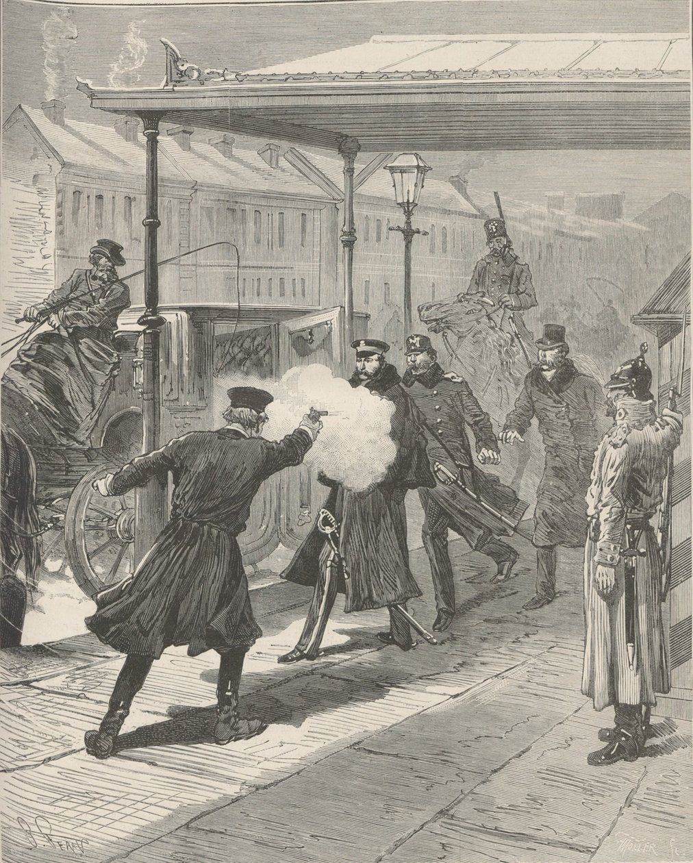 De Moord op Graaf Mikhail Loris-Melikov. Uit Le Monde Illustré, 1880 door Jules Descartes Férat
