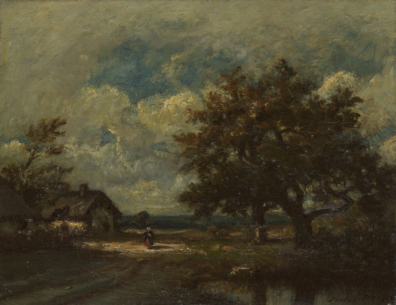 Het Huisje bij de Weg, Stormachtige Lucht door Jules Dupré