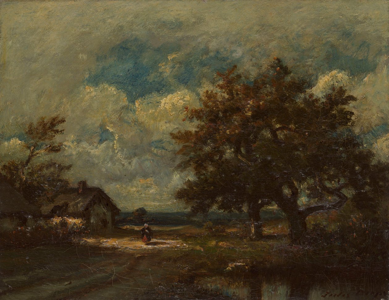 Het Huisje bij de Weg, Stormachtige Lucht door Jules Dupré