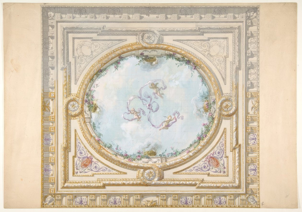 Ontwerp voor een plafond in rococostijl met een trompe l