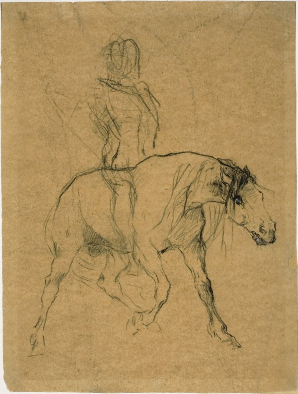 Studie van een paard en ruiter door Jules Elie Delaunay