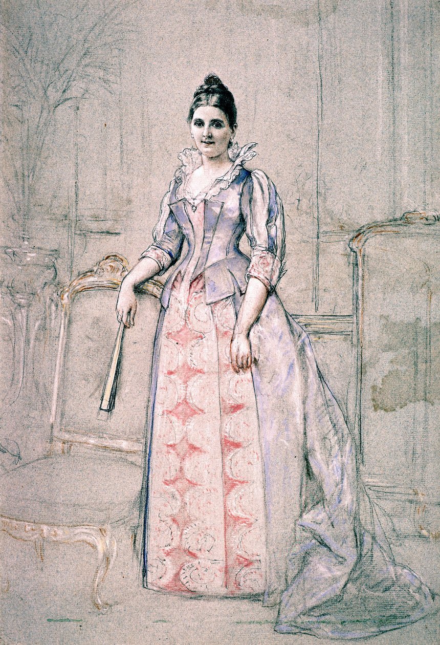 Portret van mevrouw Carnot in een Worth-jurk door Jules Emile Saintin