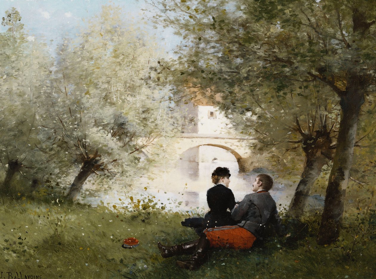 Langs de Rivier; Au Bord de la Riviere door Jules Frederic Ballavoine