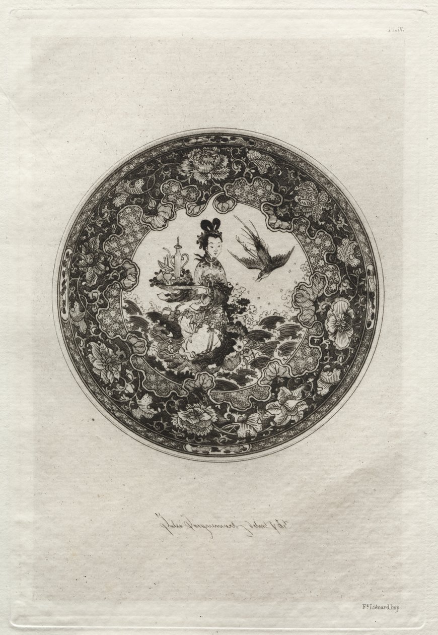 Schotel met Rijk Emaillegrond en Medaillon Voorstellende de Godin Kounin door Jules Jacquemart