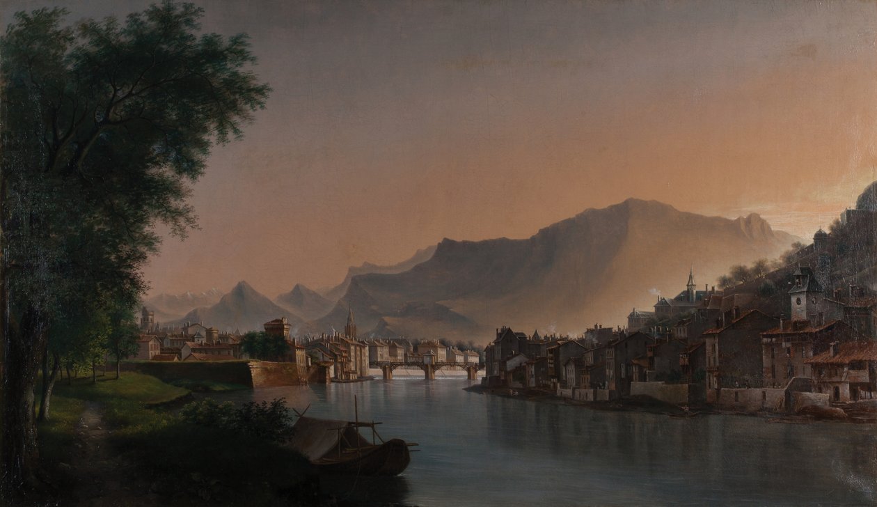 Uitzicht op Grenoble in de 19e eeuw door Jules Jean-Baptiste Guedy