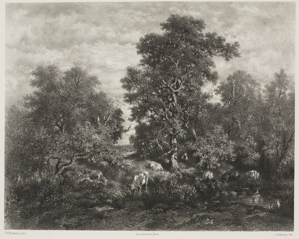 De Vijver, naar Théodore Rousseau (1812-67) door Jules Joseph Augustin Laurens