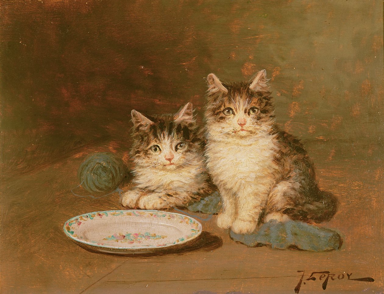 Twee Kittens met een Lege Kom door Jules Leroy