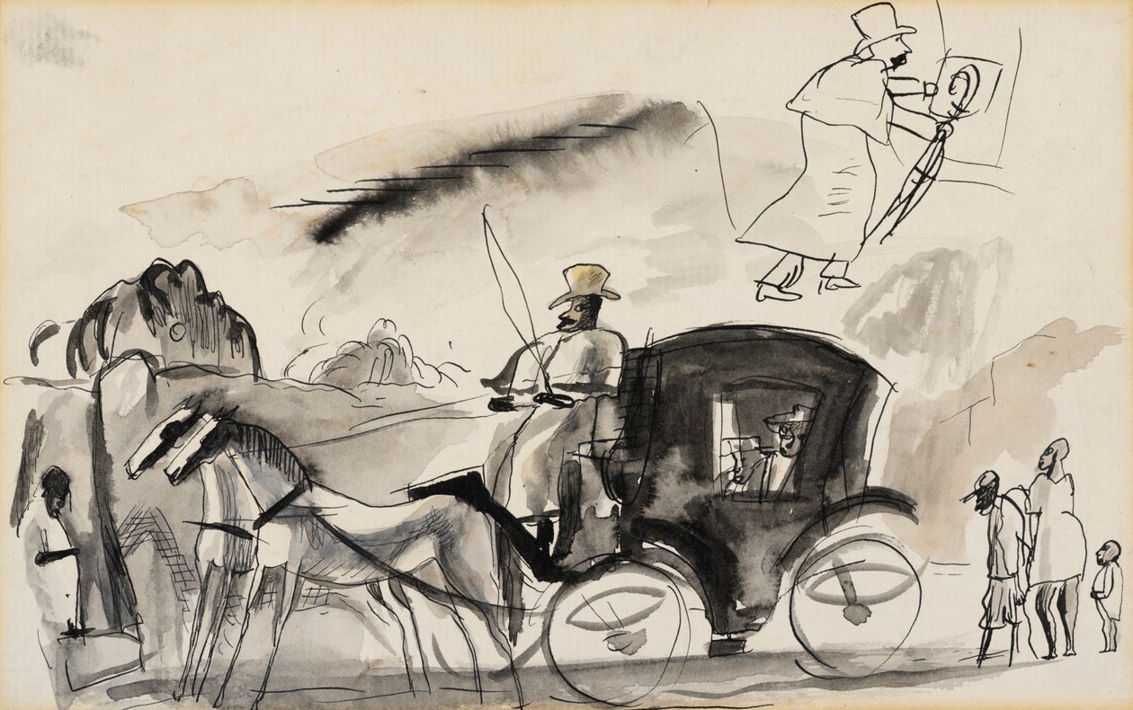 Figuren met taxi door Jules Pascin