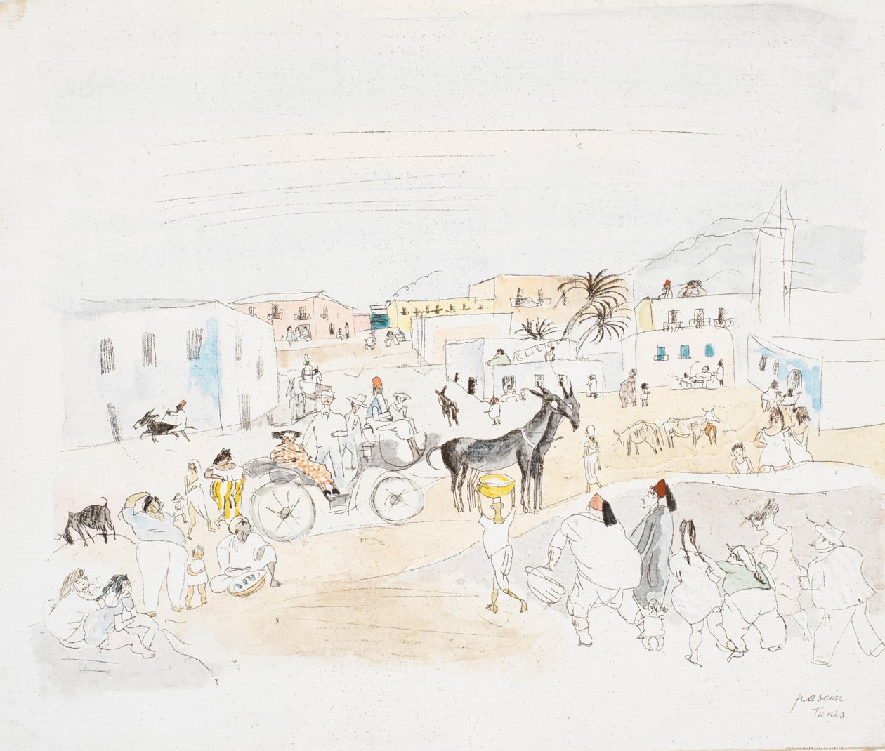 Landschap met koets en figuren, Tunis door Jules Pascin