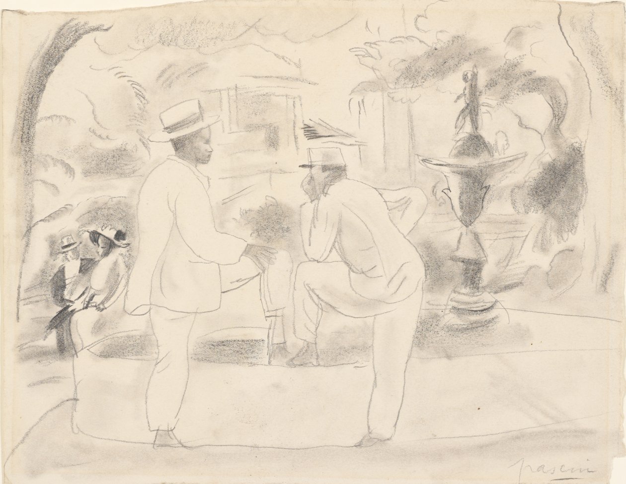 Twee mannen in het park, Havana door Jules Pascin
