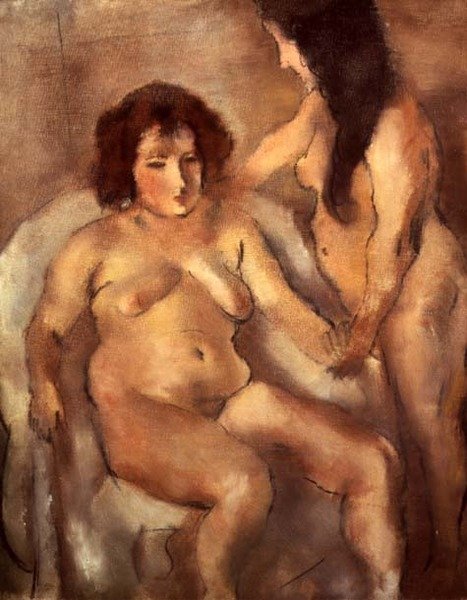 Twee naakte vrouwen (Het bordeel) door Jules Pascin