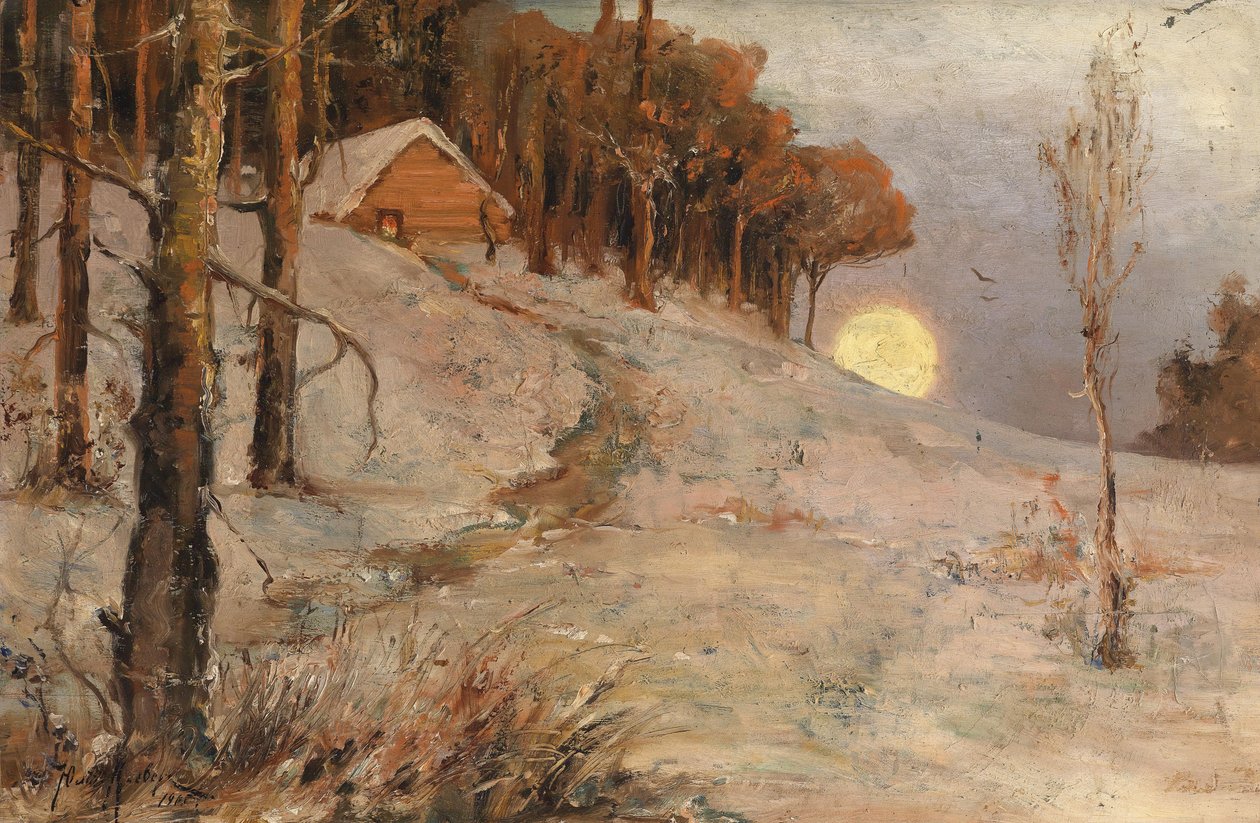 Winterbos in de stralen van de avondzon, 1902 door Juli Julievich Klever