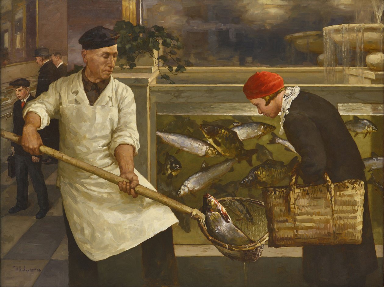 In een viswinkel door Klever, Juli Julievich, de Jongere (1882-1942) door Juli Julievich the Younger Klever