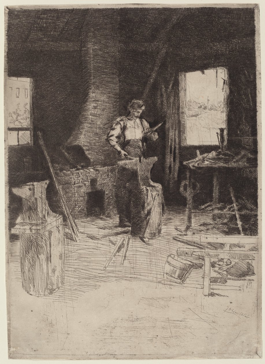 De smidse door Julian Alden Weir