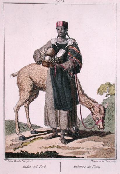 Peruaanse Indiaan, gegraveerd door Juan de la Cruz (gekleurde gravure) door Julian Davila