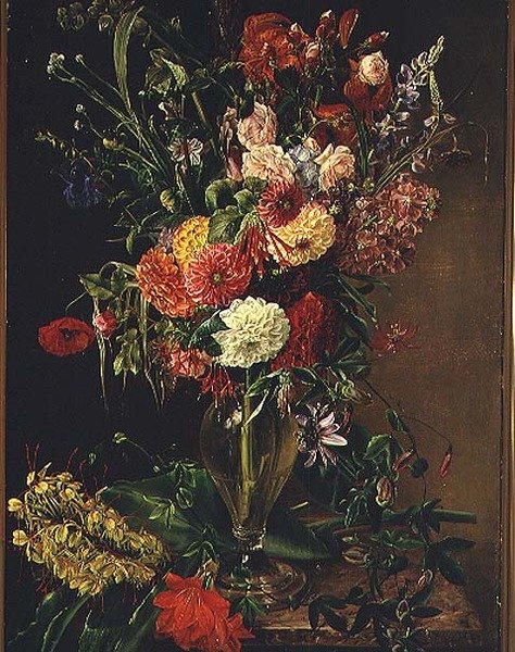 Bloemen in een Glazen Vaas door Julie Wilhelmine Hagen Schwarz