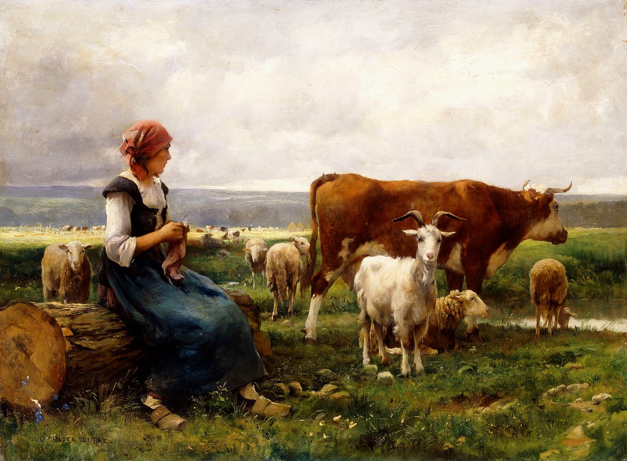 Herderin met koeien en geiten door Julien Dupre