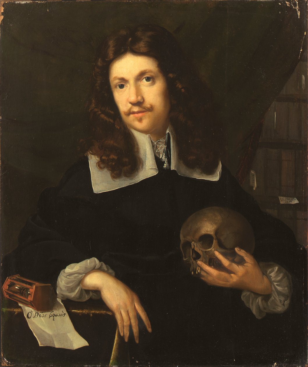 Een vanitas portret van een heer door Julien Franciscus de Geest