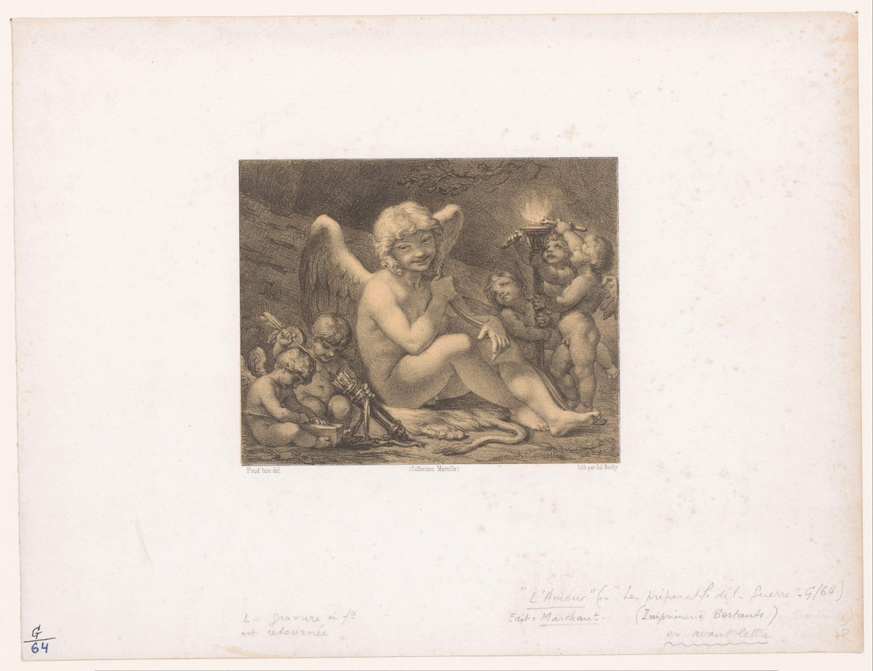 Amor en putti slijpen hun pijlen door Julien Leopold Boilly