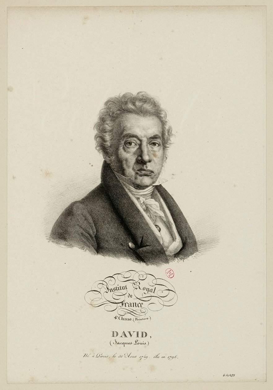 Koninklijk Instituut van Frankrijk, 4e klasse. (Schilderkunst.) David, (Jacques-Louis.) Geboren in Parijs op 30 augustus 1749, gekozen in 1796. door Julien Leopold Boilly